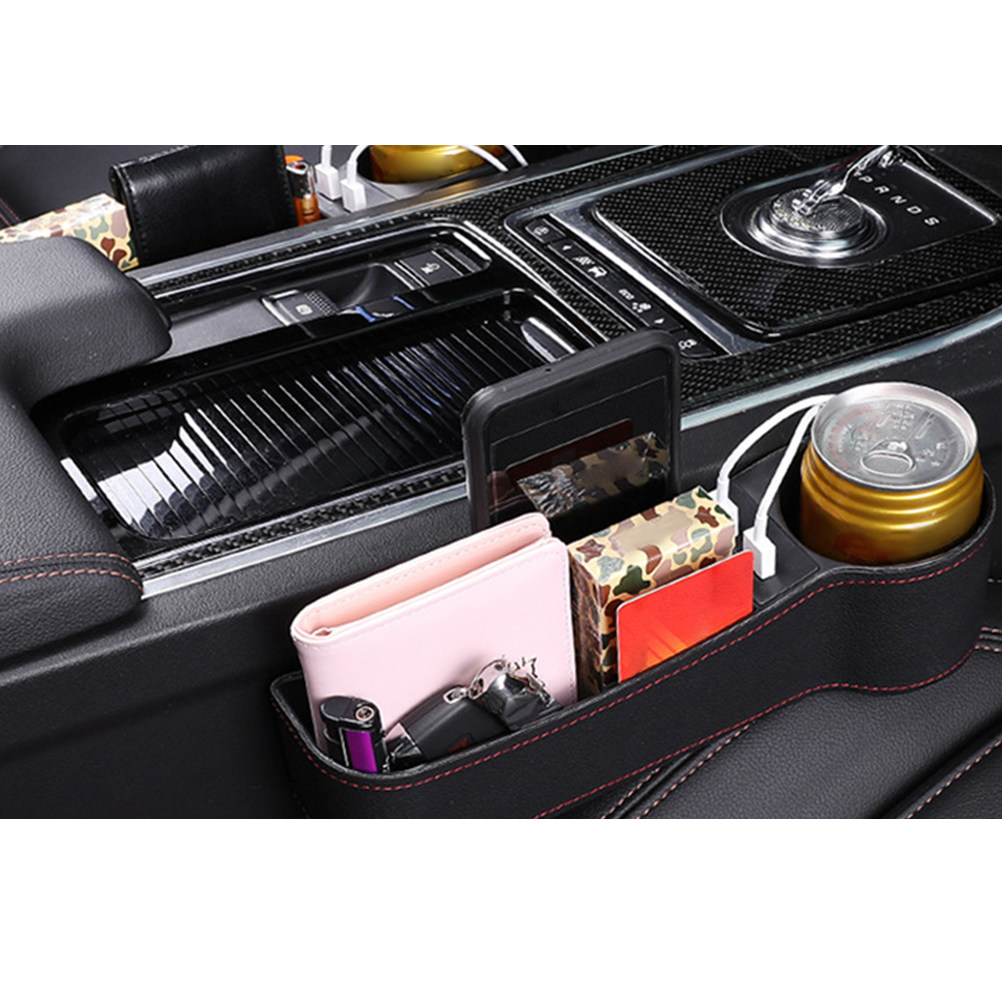 Seat Gap Filler Organizer With Usb Charger - กล่องเก็บของช่องว่างเบาะรถยนต์ สีดำ อุปกรณ์อุดช่องว่างอเนกประสงค์ ที่เก็บของด้านคนขับ พร้อมช่องเก็บของและที่ชาร์จ USB