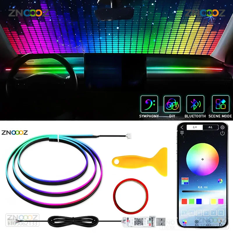 Led Ambient Interior Car Lights App Control - Znoooz ไฟ LED ภายในรถยนต์140ซม., โคมไฟบรรยากาศซิมโฟนี RGB