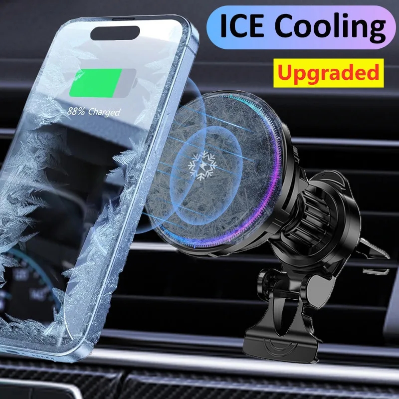 Wireless Car Charger Mount Fast Charging - แท่นชาร์จแม่เหล็กสำหรับ iPhone15ที่ชาร์จแบตในรถไร้สายแม่เหล็กระบายความร้อนด้วยน้ำแข็งอย่างรวดเร็วแท่นชาร์จแม่เหล็กสำหรับที่วางโทรศัพท์ในรถ14 13 12 PRO MAX