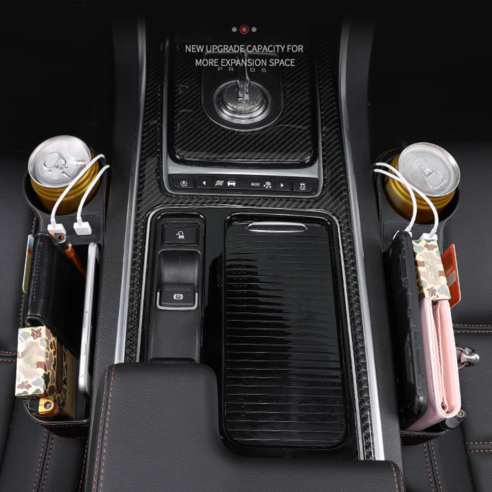 Seat Gap Filler Organizer With Usb Charger - กล่องเก็บของช่องว่างเบาะรถยนต์ สีดำ อเนกประสงค์ สำหรับด้านคนขับ พร้อมช่องเก็บของ ที่ชาร์จ