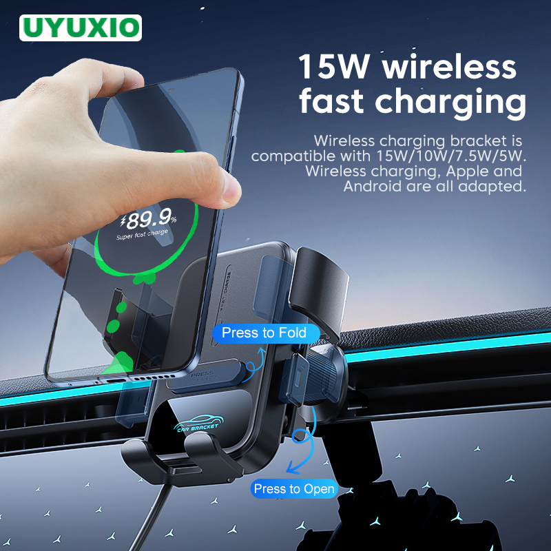 Magnetic Phone Holder For Car Vent - ที่ยึดโทรศัพท์ในรถยนต์แบบช่องแอร์ UYUXIO พร้อมที่ชาร์จไร้สายในรถยนต์แบบชาร์จเร็ว 15W แบบหนีบด้วยมือ สำหรับโทรศัพท์