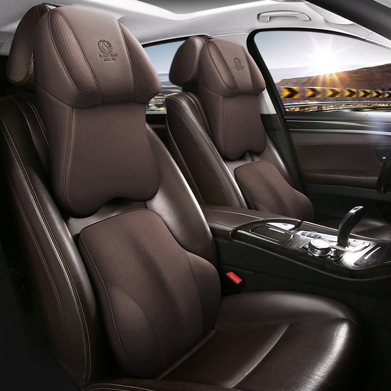 Memory Foam Car Neck Pillow Lumbar Support - ชุดหมอนรองคอและพนักพิงหลังในรถยนต์แบบมินิมอล รุ่นใหม่ ใช้ได้ทุกฤดู ทำจากหนังและเมมโมรี่โฟม อุปกรณ์ตกแต่งภายในรถยนต์