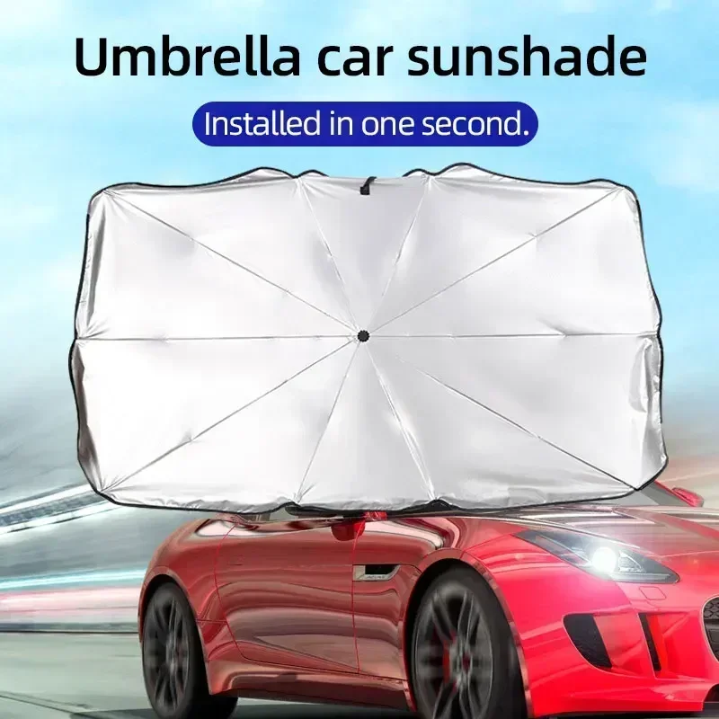 Car Sunshade Windshield Umbrella Foldable - ร่มบังแดดพับได้สำหรับกระจกหน้ารถ, เคลือบเงินป้องกันรังสียูวี, ฉนวนกันความร้อน, อุปกรณ์ป้องกันแสงแดดแบบพกพาสำหรับรถยนต์