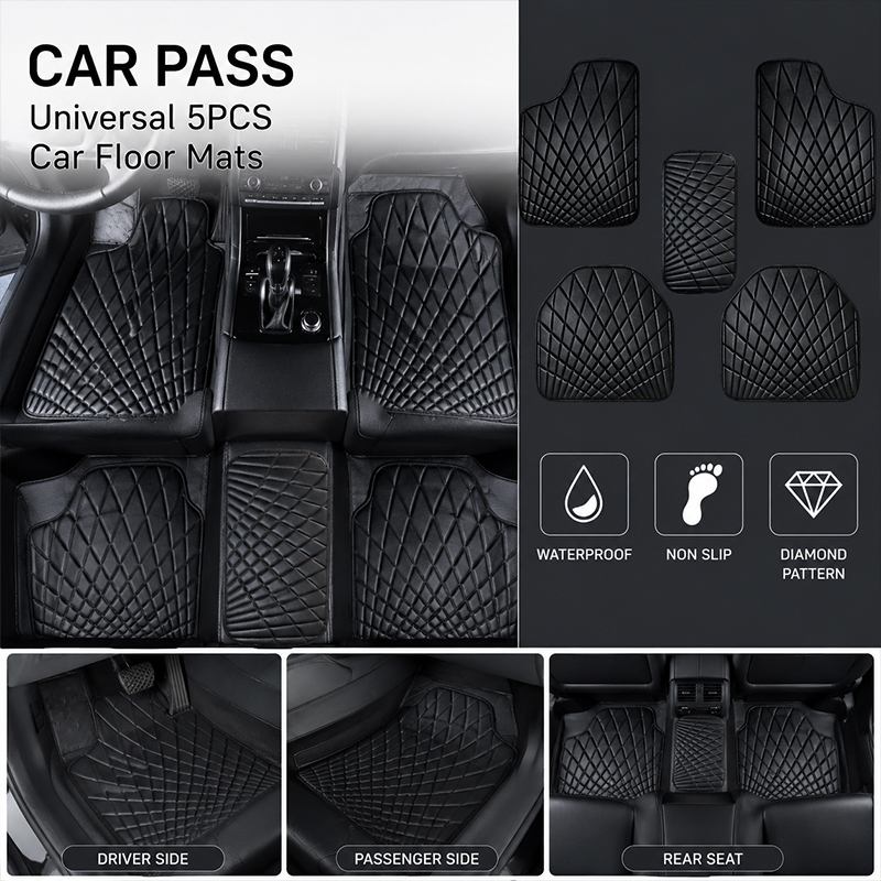 Car Floor Mats Universal Waterproof Leather - แผ่นรองพื้นรถยนต์หนังแท้ CAR PASS Universal 5 ชิ้น
