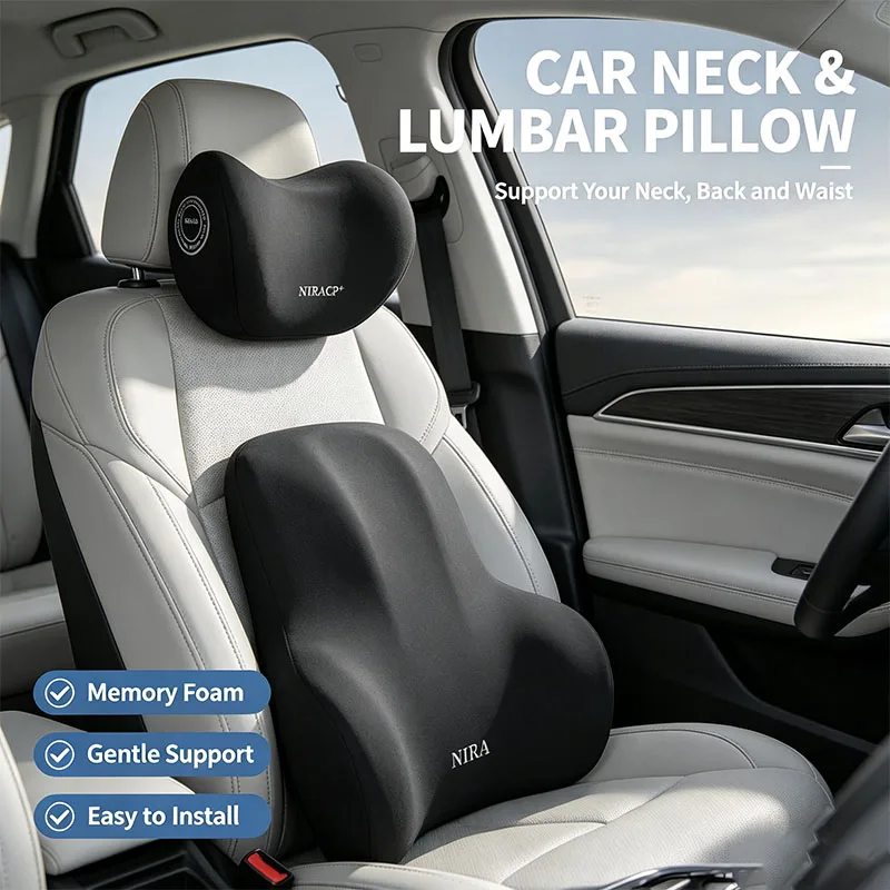 Memory Foam Car Neck Pillow Lumbar Support - หมอนรองคอในรถยนต์เมมโมรี่โฟมแบบใหม่ ปกป้องหลังส่วนล่าง รองรับศีรษะ ระบายอากาศได้ดี บรรเทาแรงกด และให้ความสบาย