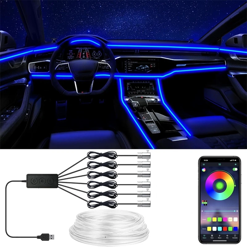Led Ambient Interior Car Lights App Control - ไฟเส้น EL แบบยืดหยุ่น ควบคุมผ่านแอปฯ สร้างบรรยากาศ แสงไฟตกแต่ง