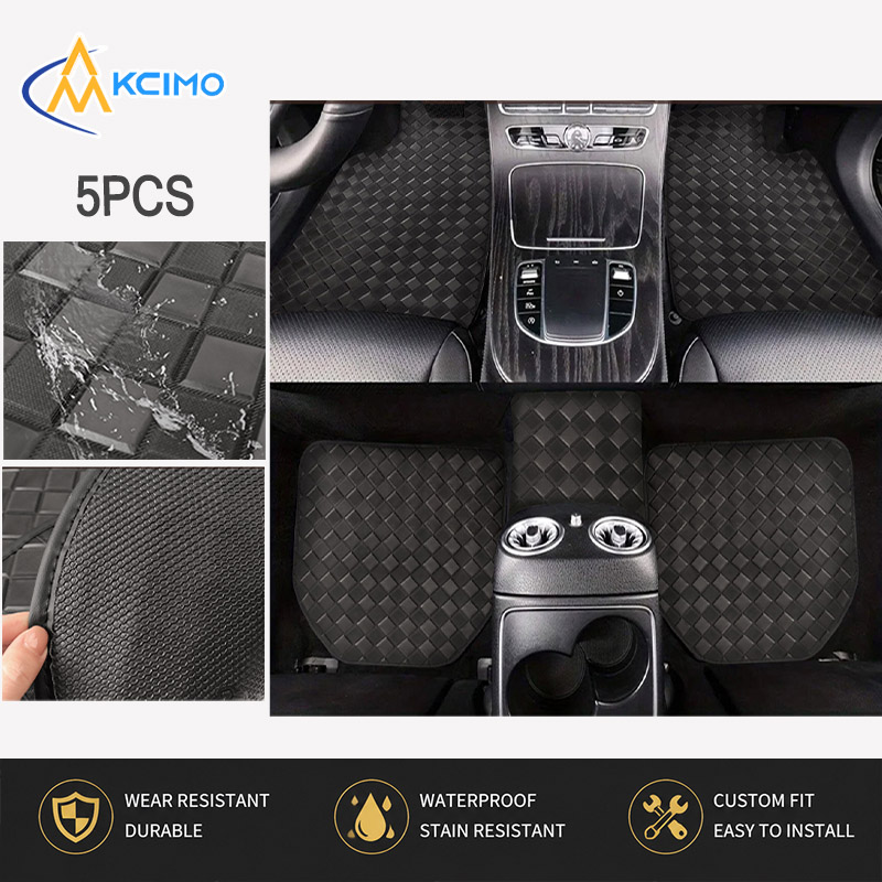 Car Floor Mats Universal Waterproof Leather - แผ่นรองพื้นรถยนต์หนัง PVC ลายเพชร 5 ชิ้น กันน้ำ