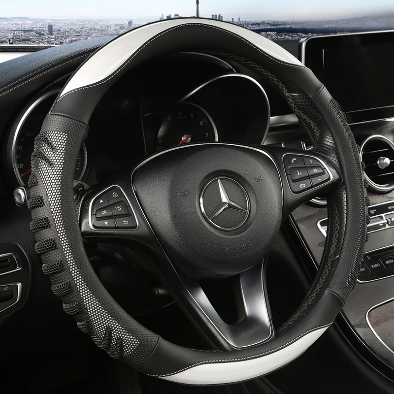Car Steering Wheel Cover Anti Slip Breathable - สามมิติรังผึ้งพวงมาลัยรถพวงมาลัยรถทนทานหนัง Anti-SLIP Linning Universal 14.5-15 นิ้ว
