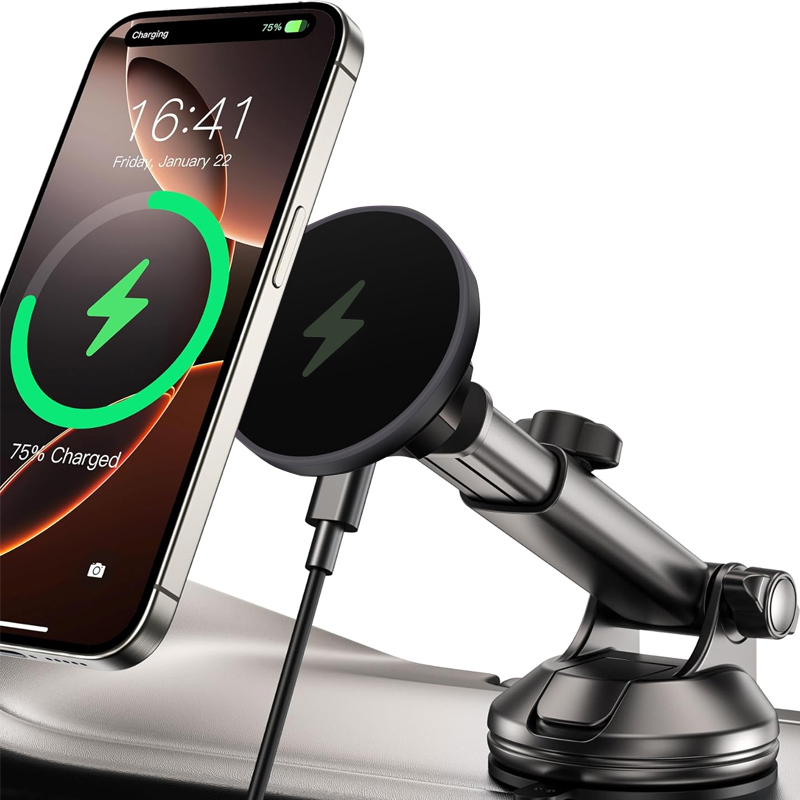Wireless Car Charger Mount Fast Charging - ที่ยึดโทรศัพท์ในรถยนต์แบบแม่เหล็กพร้อมที่ชาร์จไร้สายในรถยนต์ UYUXIO 15W ชาร์จเร็ว สำหรับ iPhone
