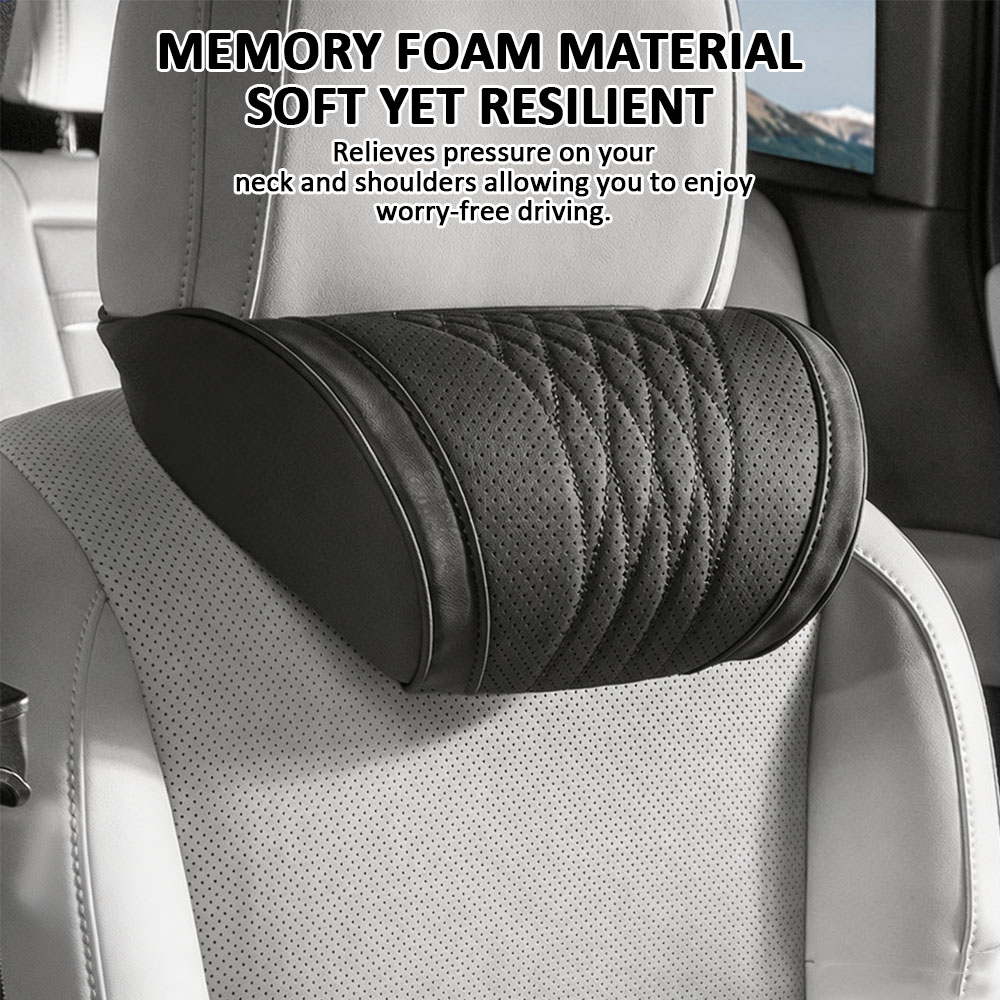Memory Foam Car Neck Pillow Lumbar Support - เบาะรองศีรษะในรถยนต์เมมโมรี่โฟมสุดหรูหนังนาปาเลียนแบบนุ่มและระบายอากาศได้ดีหมอนรองคออุปกรณ์เสริมในรถยนต์