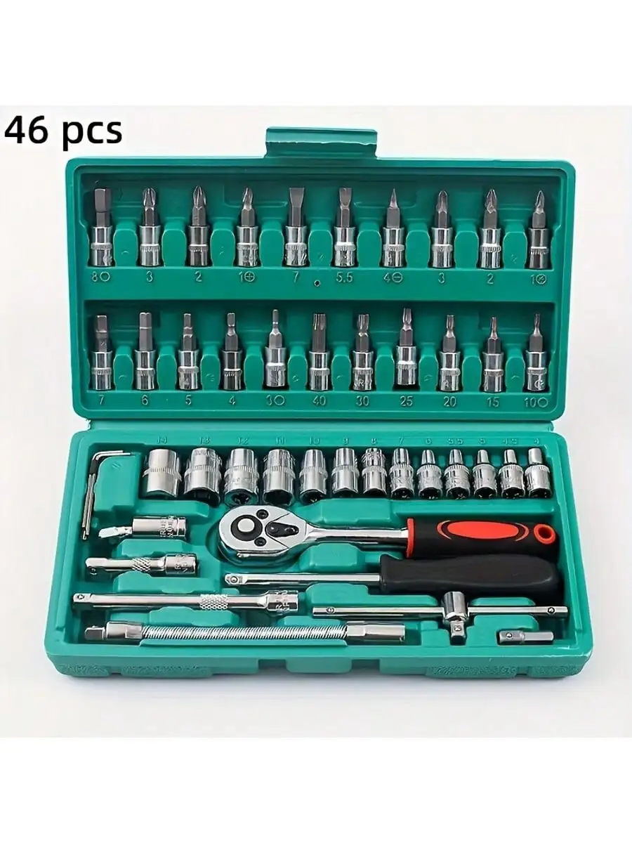 Auto Repair Tools - ชุดประแจวงล้อขนาด 1/4 นิ้ว 46 ชิ้น พร้อมชุดซ็อกเก็ตเมตริกและก้านต่อ