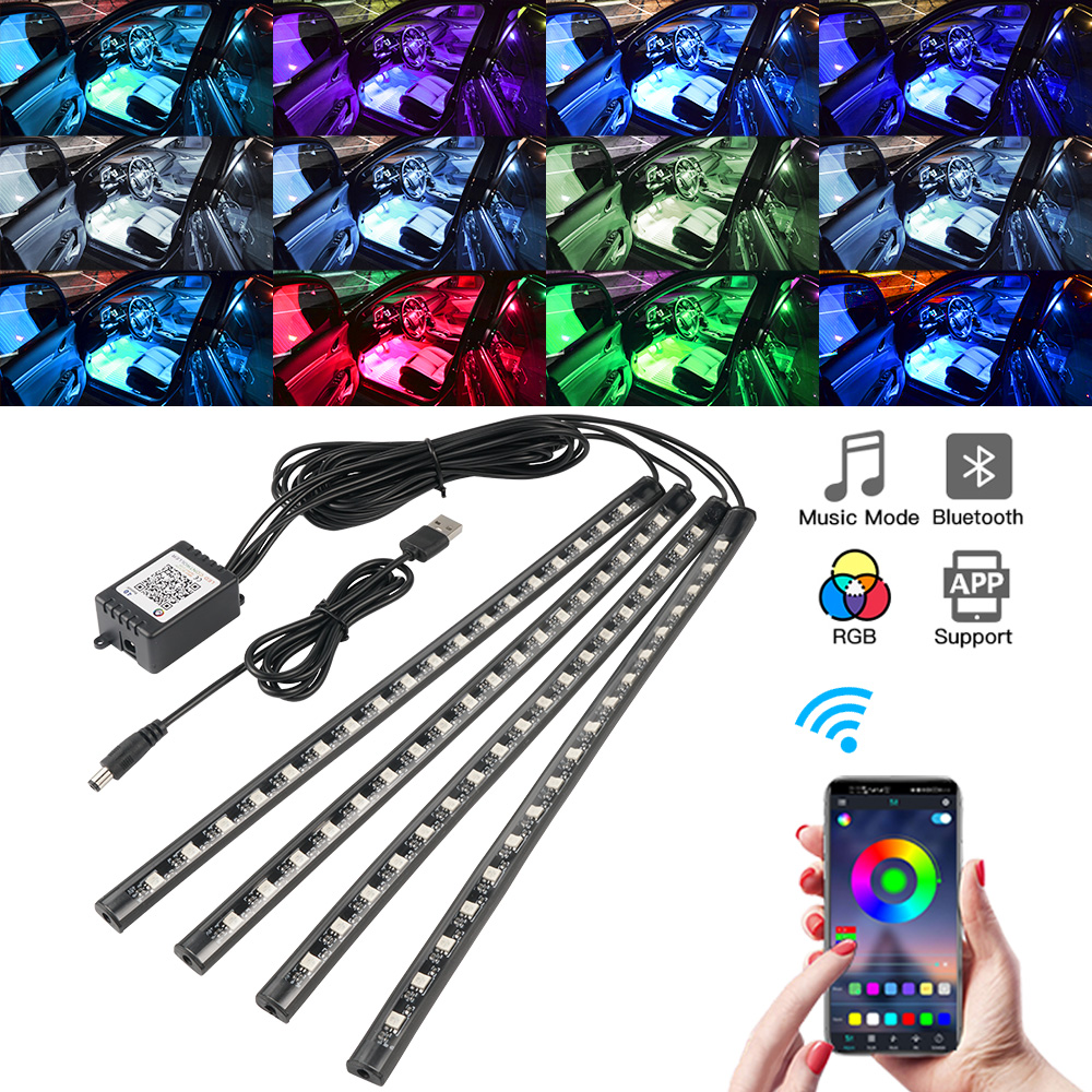 Led Ambient Interior Car Lights App Control - นีออน LED ภายในรถ APP เพลงรีโมทคอนโทรล RGB
