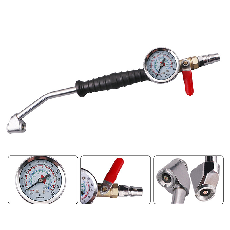 Auto Repair Tools - แท่งสูบลมยางสำหรับรถยนต์ รถบรรทุก พร้อมเกจวัดแรงดันลมยาง เครื่องมือซ่อมยางรถยนต์ 0-15 บาร์/220