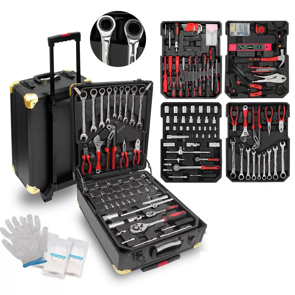 Auto Repair Tools - ชุดเครื่องมือซ่อมแซมฮาร์ดแวร์เหล็กโครเมียมวาเนเดียม 399 ชิ้น พร้อมประแจคู่ขนาดใหญ่ กล่องเครื่องมือสีดำสำหรับร้านซ่อมรถยนต์