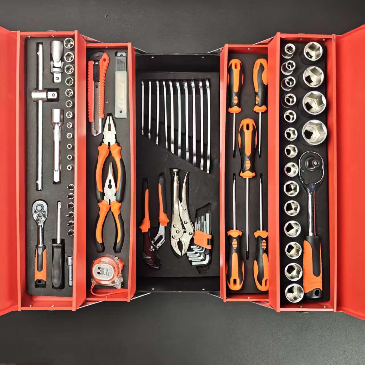 Auto Repair Tools - ชุดเครื่องมือซ่อมรถยนต์และเครื่องจักร 85 ชิ้น ทำจากเหล็กกล้าคาร์บอน OEM พร้อมประแจวงล้อแบบพับได้สามชั้น