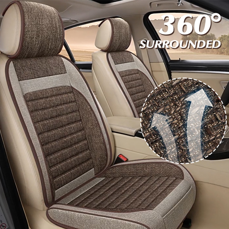Leather Car Seat Covers Full Set Universal - ชุดคลุมเบาะรถยนต์ผ้าลินินแบบเต็มชุด 360 องศา ° เบาะรองนั่งด้านหน้าและด้านหลังแบบกันสึกหรอ อุปกรณ์ตกแต่งภายในรถยนต์