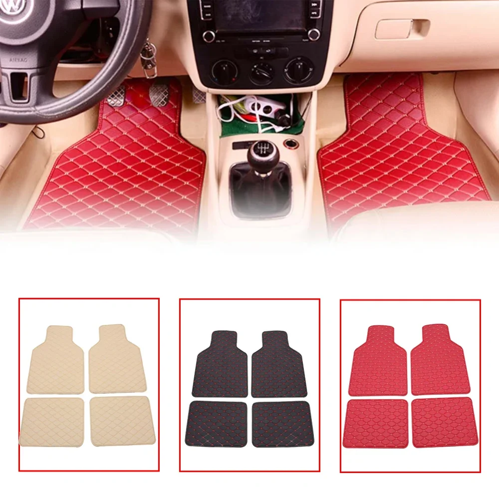 Car Floor Mats Universal Waterproof Leather - พรมปูพื้นรถยนต์ 4 ชิ้น แบบสากล หนัง PU