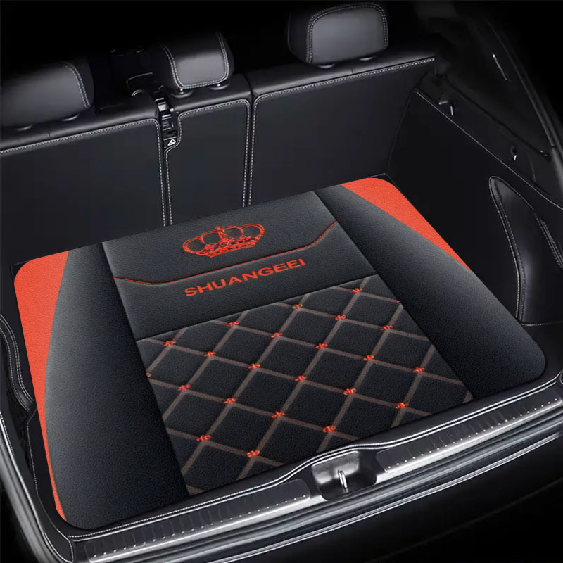 Car Floor Mats Universal Waterproof Leather - พรมปูพื้นรถยนต์สุดหรู สีดำแดง ปักลายมงกุฎ หนังเย็บลายกันลื่น กันน้ำ สำหรับรถเก๋งและรถ