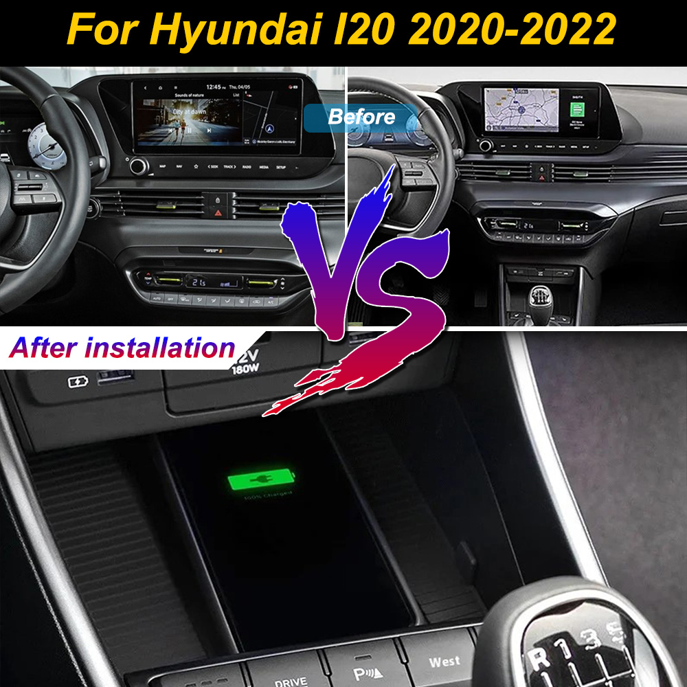 Wireless Car Charger Mount Fast Charging - 2Din สำหรับฮุนได ไอ20 ปี 2020 2021