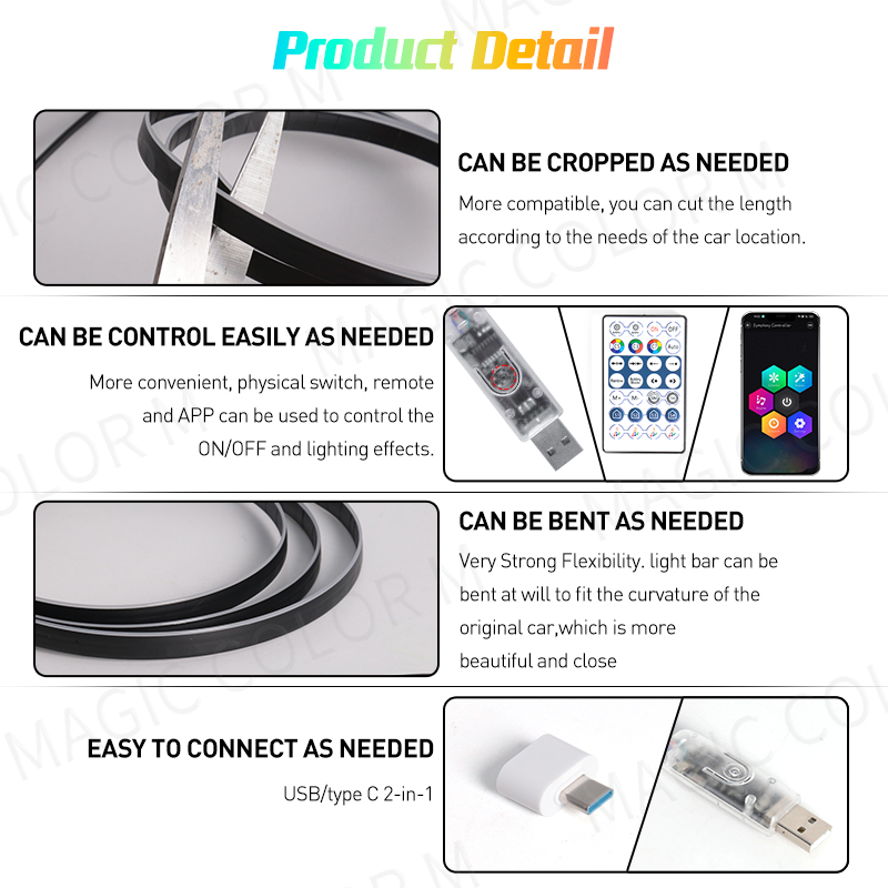 Vegetting 140 ซม.รถ Ambient ไฟ - Led Ambient Interior Car Lights App Control บทวิจารณ์และราคา