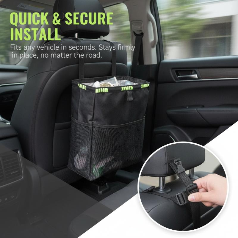 ถังขยะในรถยนต์แบบพับได้พร้อมช่ - Waterproof Car Trash Can With Lid บทวิจารณ์และราคา