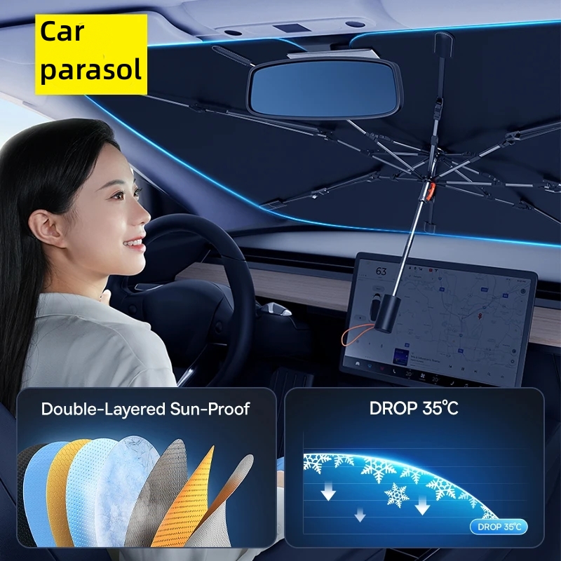 ร่มบังแดดหน้าร่มกันแดดแผ่นกรอง - Car Sunshade Windshield Umbrella Foldable บทวิจารณ์และราคา