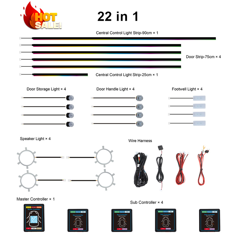 ชุดไฟ LED ตกแต่งภายในรถยนต์ 22 - Led Ambient Interior Car Lights App Control บทวิจารณ์และราคา