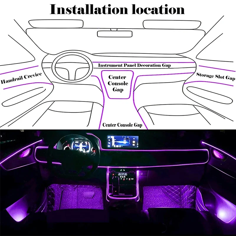 ไฟเส้น EL แบบยืดหยุ่น ควบคุมผ่ - Led Ambient Interior Car Lights App Control บทวิจารณ์และราคา