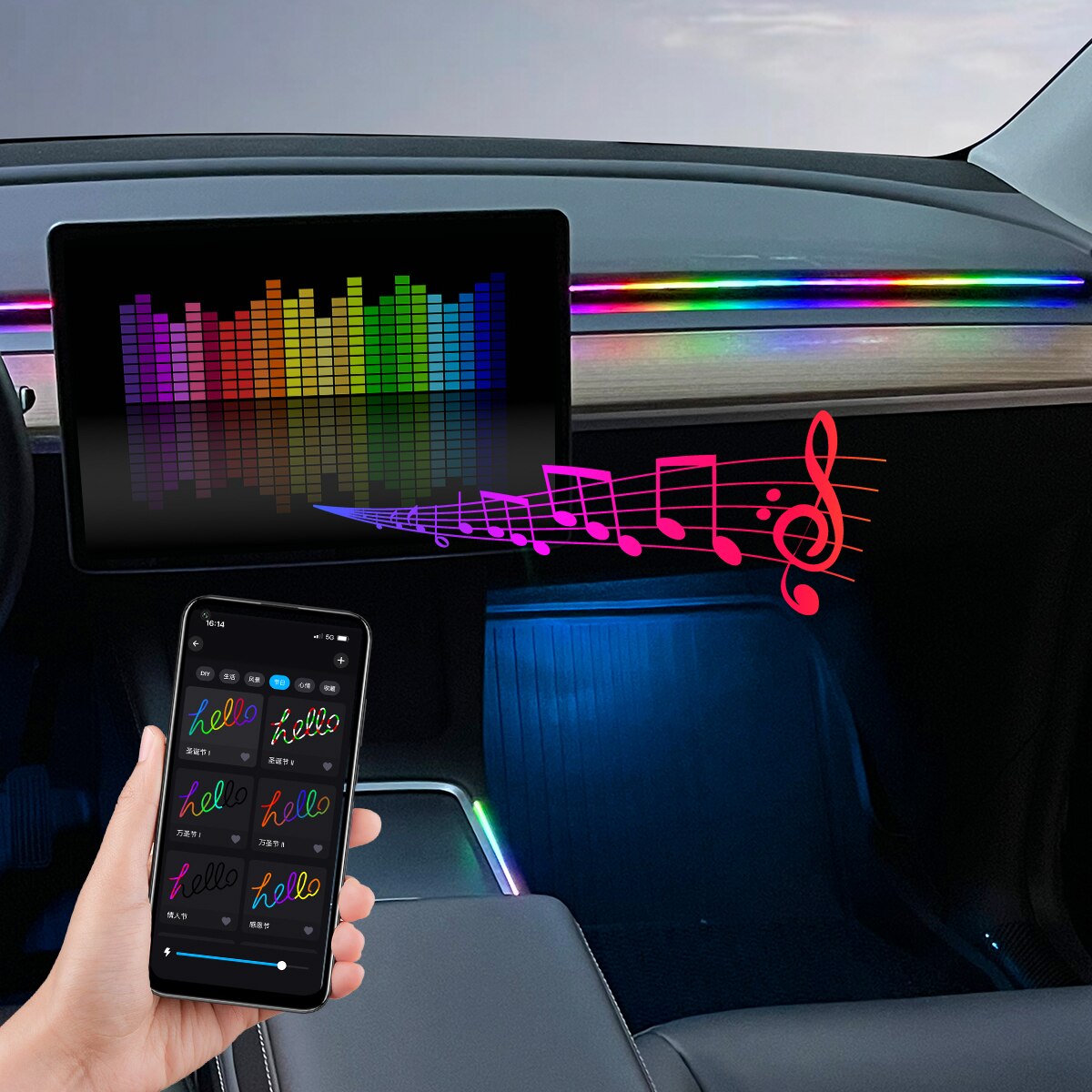 ไฟ LED สร้างบรรยากาศแบบ USB 64 - Led Ambient Interior Car Lights App Control บทวิจารณ์และราคา