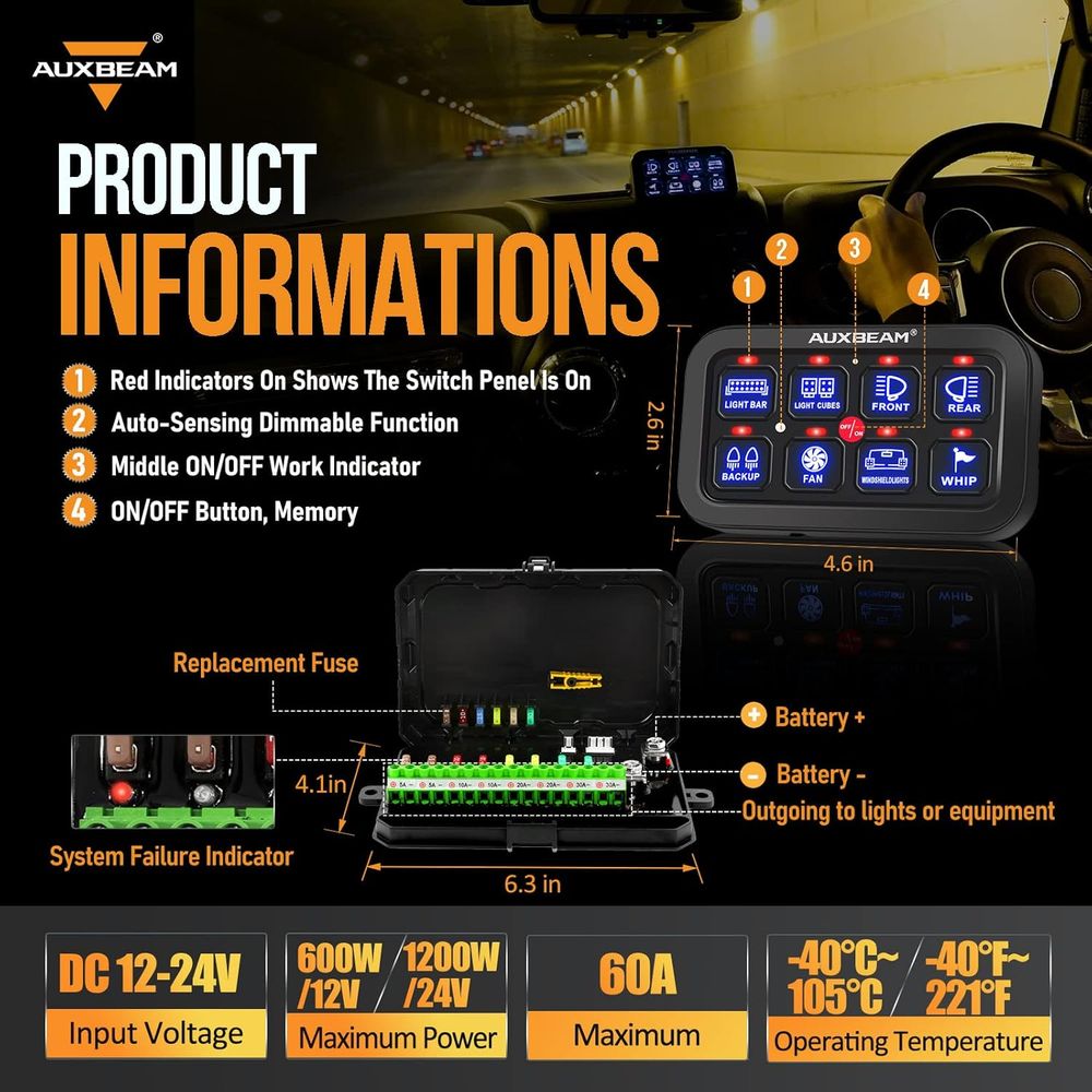 แผงสวิตช์ 8 ช่อง BA80 ระบบหรี่ - Car Electronics บทวิจารณ์และราคา
