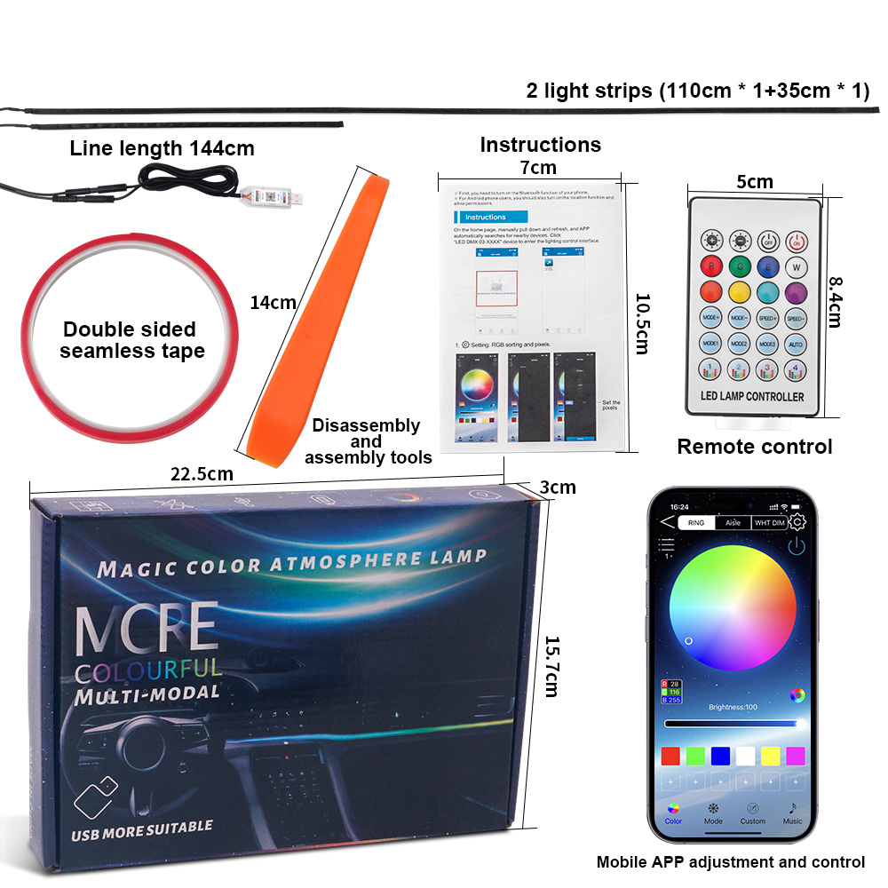 ไฟอะคริลิค LED ติดแผงหน้าปัดรถ - Led Ambient Interior Car Lights App Control บทวิจารณ์และราคา