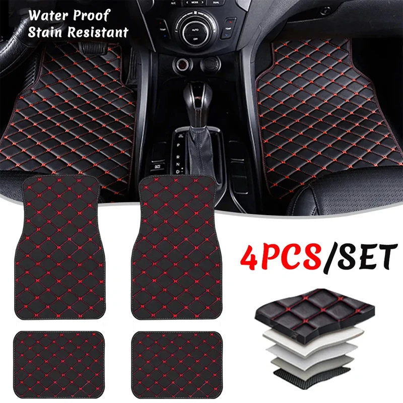 พรมปูพื้นรถ 4PCS Universal PU  - Car Floor Mats Universal Waterproof Leather บทวิจารณ์และราคา