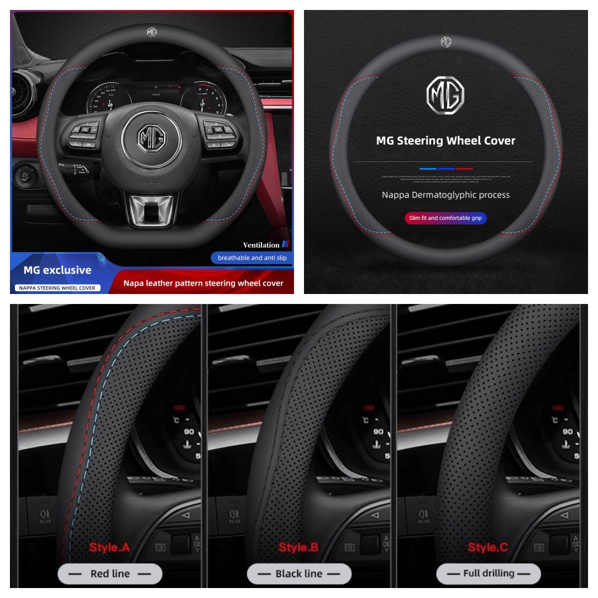 ปลอกหุ้มพวงมาลัยรถยนต์หนังนาปา - Car Steering Wheel Cover Anti Slip Breathable บทวิจารณ์และราคา
